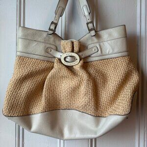 Anya Hindmark rafia and ivory leather large shoulder bag.